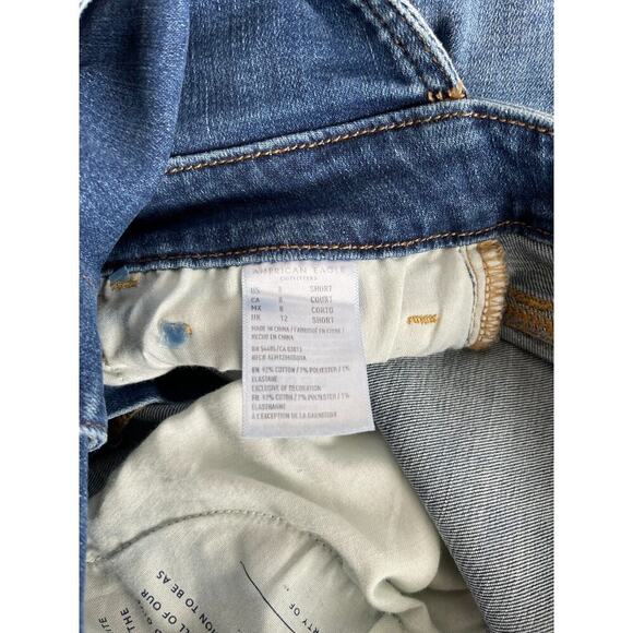 American Eagle Hi Rise Crop Flare Overalls SZ 8 SHORT Raw Hem - Picture 7 of 9